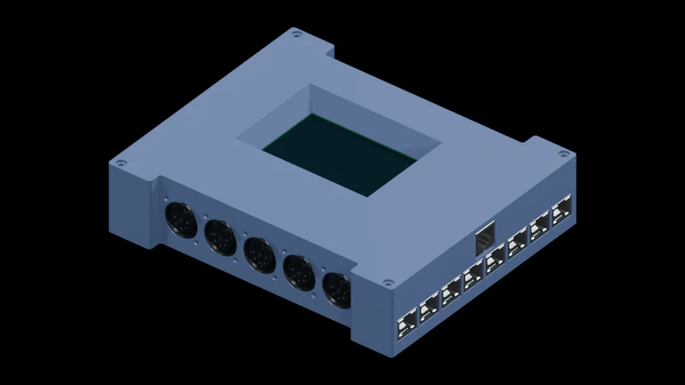 LedMapper Full hardver — 16 LED és 10 DMX-kimenet, 3D render